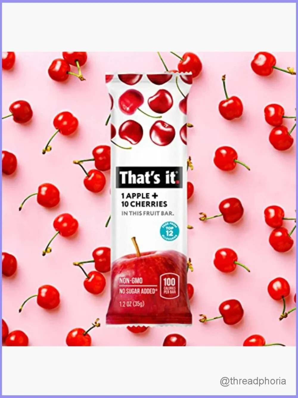 Apple + Cherry Fruit Bars, 12-Pack, Gluten Free, Vegan, High Fiber, No Sugar